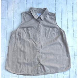 Kim Rogers Women's Linen Cotton Blend Beige Tan Sleeveless Button Down Top sz XL